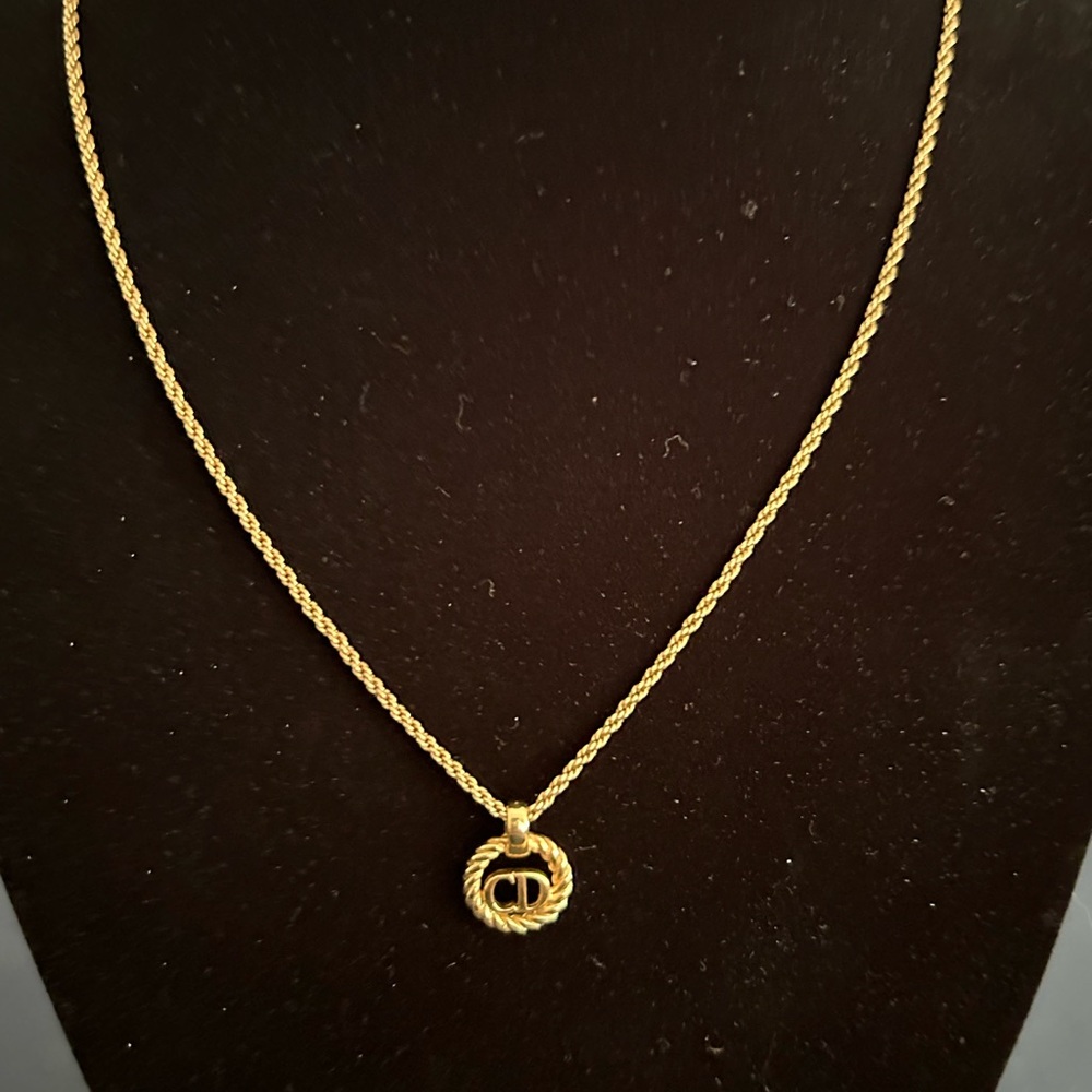 Authentic Christian Dior Gold Necklace CD Circle Charm